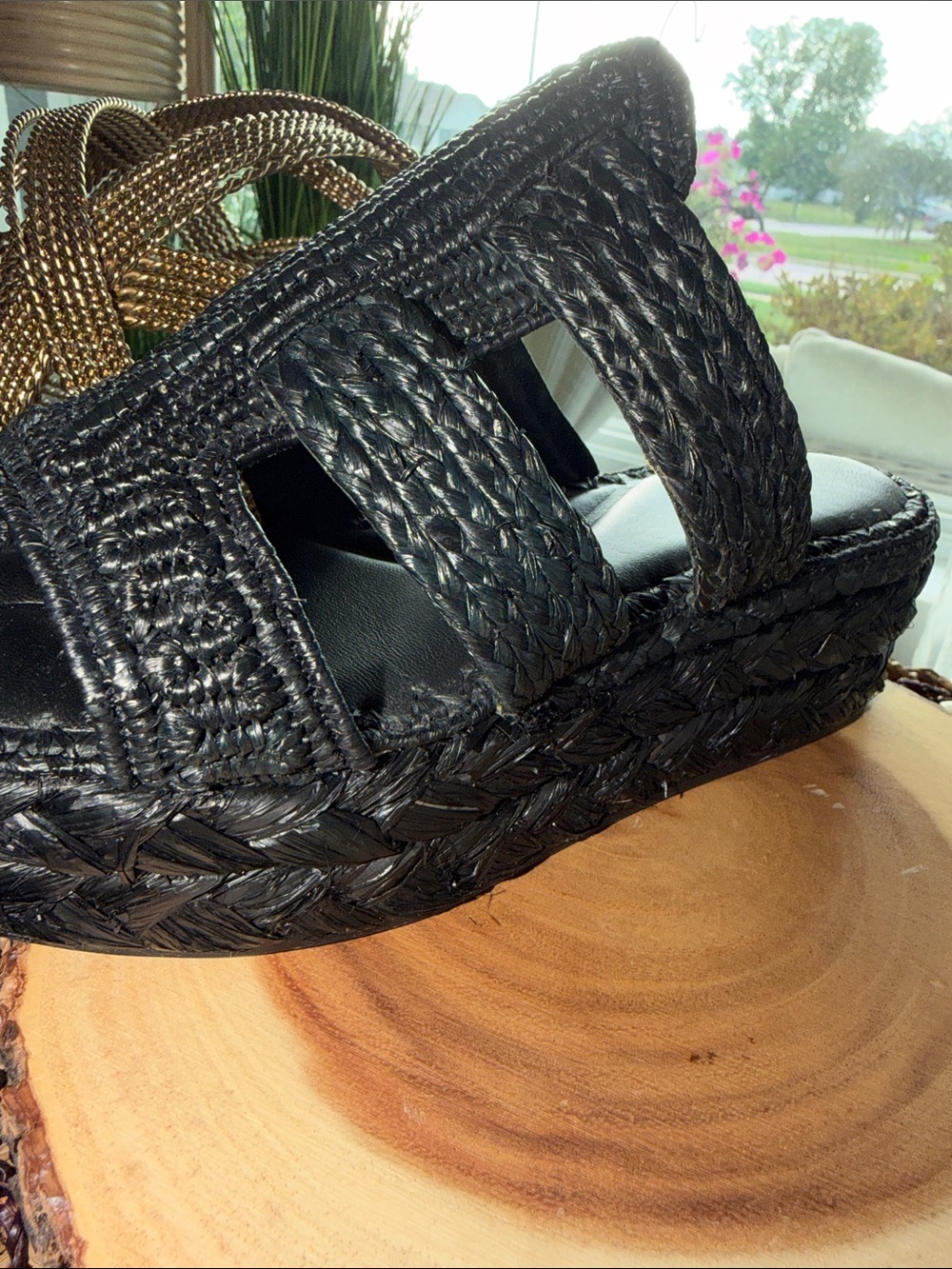 Clergerie Black Woven Raffia Platform Wedge Sandals - Picture 6 of 12